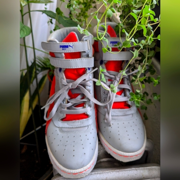 Puma Women's Sky Wedge Fashion Sneaker - Limestone Gray / Fluorescent Peach (Pre - Picture 1 of 7